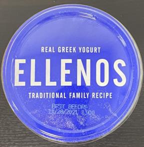 “Top Label, Ellenos Traditional Family Recipe, Best Before 11/28/2021”