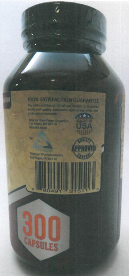 Back label, Raw Form Organics Maeng Da Kratom Ruby Red with UPC