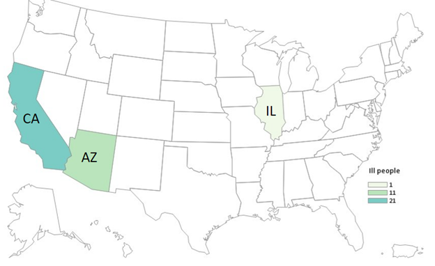 Salmon Outbreak of Salmonella - CDC Case Count Map as of October 19, 2022