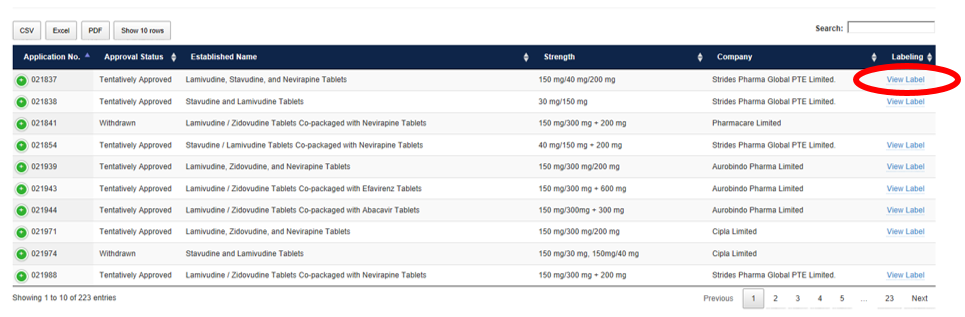 PEPFAR Database Screenshot - View Label