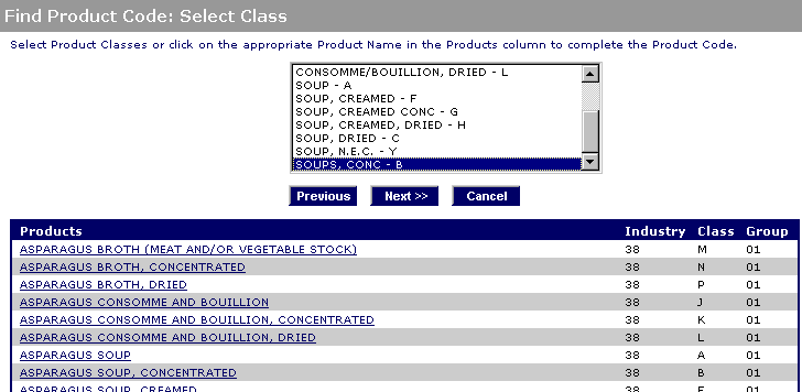 Prior Notice for Food Articles - Using the Product Code Wizard Step 2