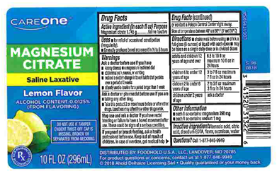 Representative labeling, Magnesium Citrate Saline Laxative Oral Solution, Lemon Flavor