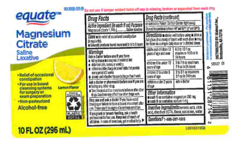 Representative labeling, Magnesium Citrate Saline Laxative Oral Solution, Lemon Flavor