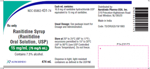 Label, Ranitidine Syrup, 15mg/mL, 474 mg