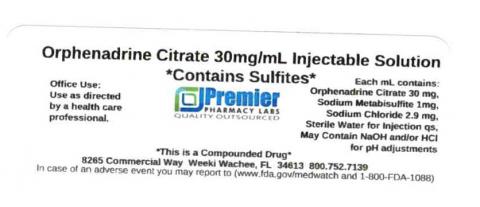 Orphenadrine Citrate 30mg/mL, Sterile Injectable Solution Contains Sulfites, Premier Pharmacy Labs