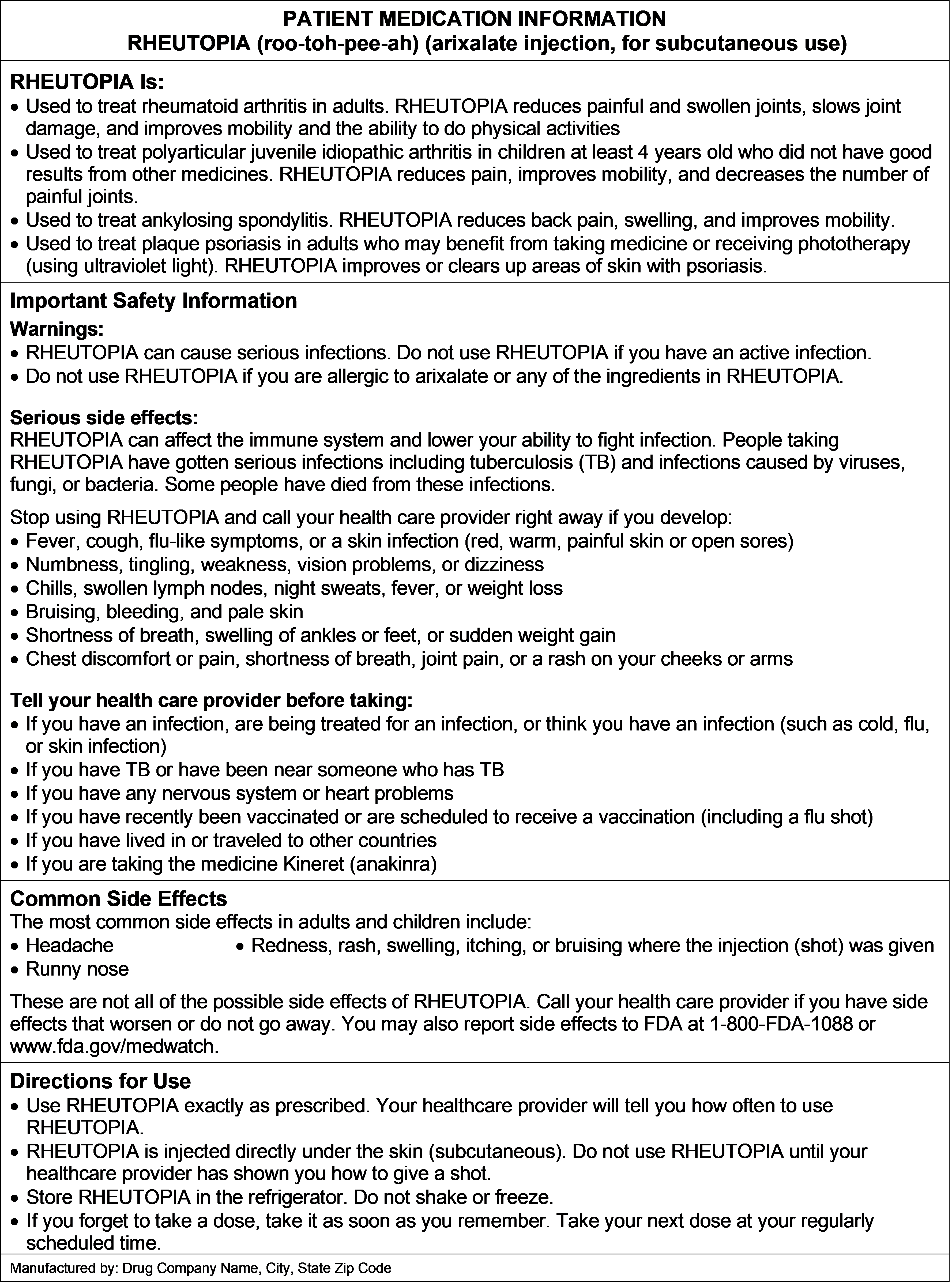 PMI Example for a Hypothetical Drug Product