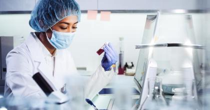 Young woman during virus lab tests