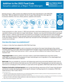 Addition to the 2022 Food Code - Sesame added as a Major Food Allergen