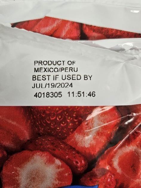 Image 2 – Labeling, Great Value Sliced Strawberries, image of product coding 