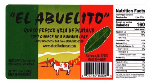 Label, El Abuelito Queso Fresco Hoja de Plantano