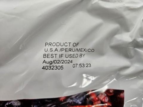 Image 6 – Labeling, Great Value Antioxidant Fruit Blend, image of product coding