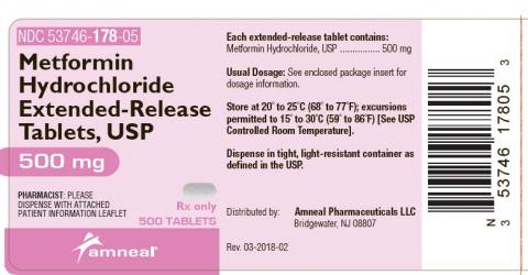 Label, Metformin Hydrochloride Extended-release Tablets, 500mg, 500 tablets, NDC 53746-178-05