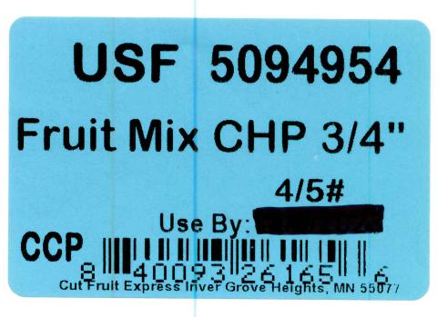 Image 11: “Food Service Case label for USF Fruit Mix CHP ¾”, 4/5”