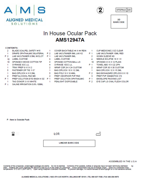 “In house Ocular Pack label product code AMS12947A”