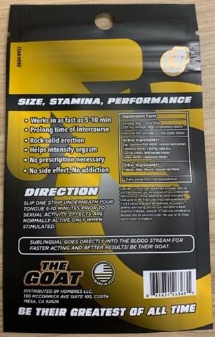 THE GOAT Sublingual Strips Male Enhancement, back label