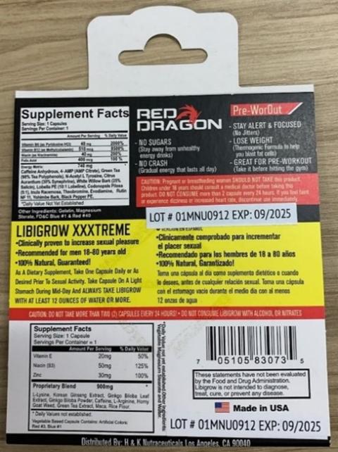 libigrow RED DRAGON + capsules, back label