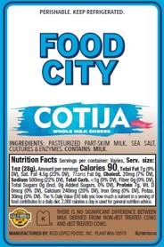 Image of Food City Cotija label various sizes
