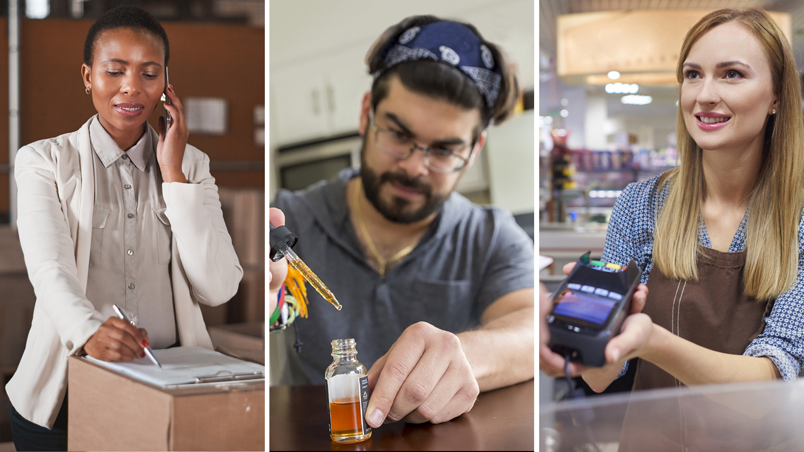 Three people working in small businesses