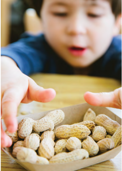 Boy grabs raw peanuts