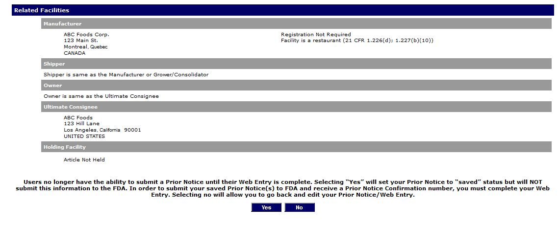 Creating PNSI Save Prior Notice (Figure 33b)