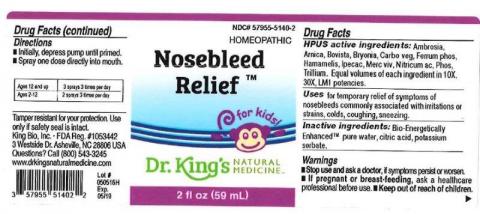 "Product label, Dr. Kings Nosebleed Relief, 2 fl oz"