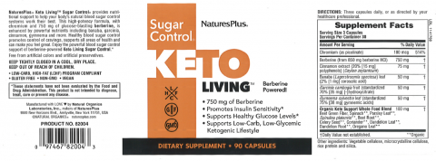 NaturesPlus, Keto Living Sugar Control Capsules, Dietary Supplement, 90 count