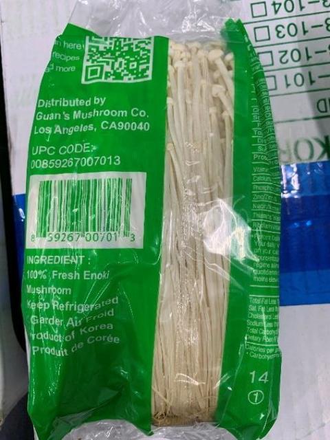 Back Label – ENOKI MUSHROOMS INGREDIENT LABEL