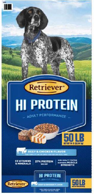 21. “Retriever Hi Protein, Beef & Chicken Flavor, Adult dog food”