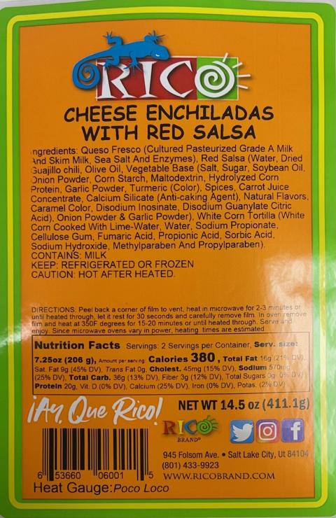 Image 4 – Labeling, Cheese enchiladas with red salsa 