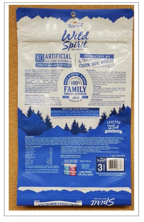 Back Image – Triumph Wild Spirit Craft Dog Food - Ingredient Statement 