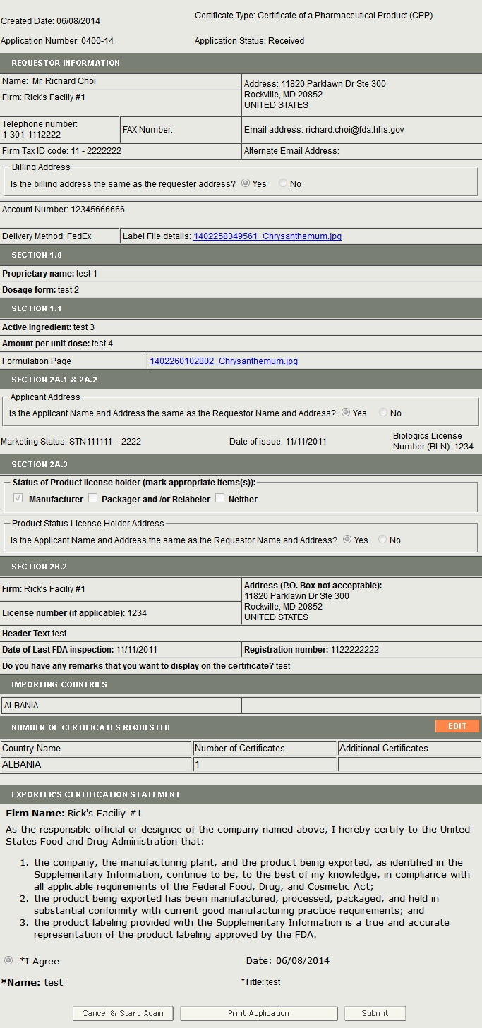 Figure 8: Final Review Page with Edit button for Number of Certificates Requested