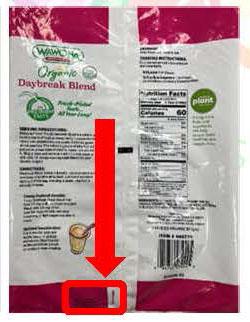 Back of bag, Wawona Frozen Foods Organic Daybreak Blend