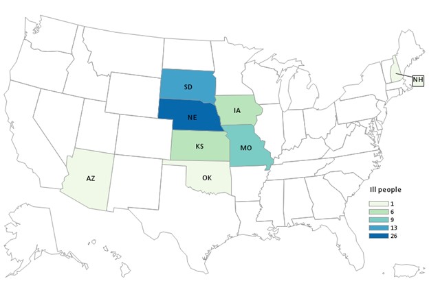 Outbreak Investigation of Salmonella from Sprouts (December 2022) - CDC Distribution Map as of 12/30/2022