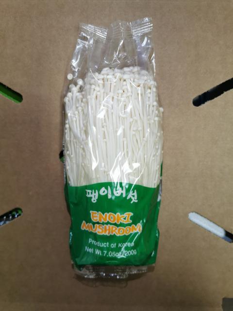 Picture of front label, enoki mushrooms