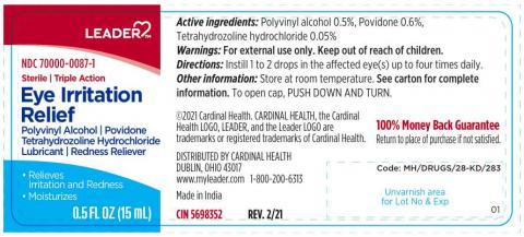 Eye Irritation Relief (Polyvinyl Alcohol, 0.5%, Povidone, 0.6%, and Tetrahydrozoline Hydrochloride, 0.05%), Bottle Label