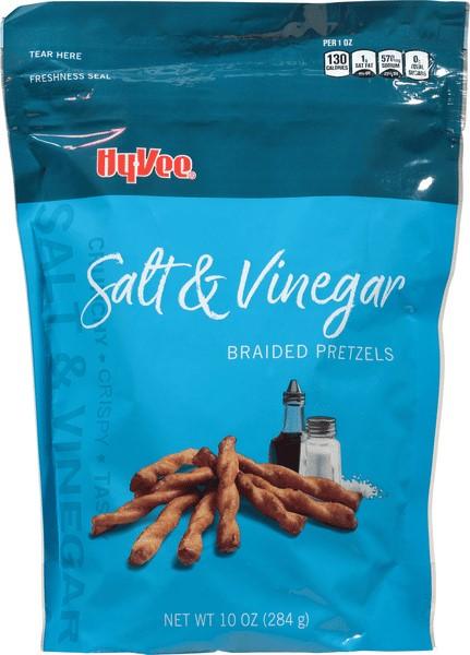 10oz poly bags Hy-Vee Brand Salt and Vinegar Braided Pretzels, UPC: 75450-27706