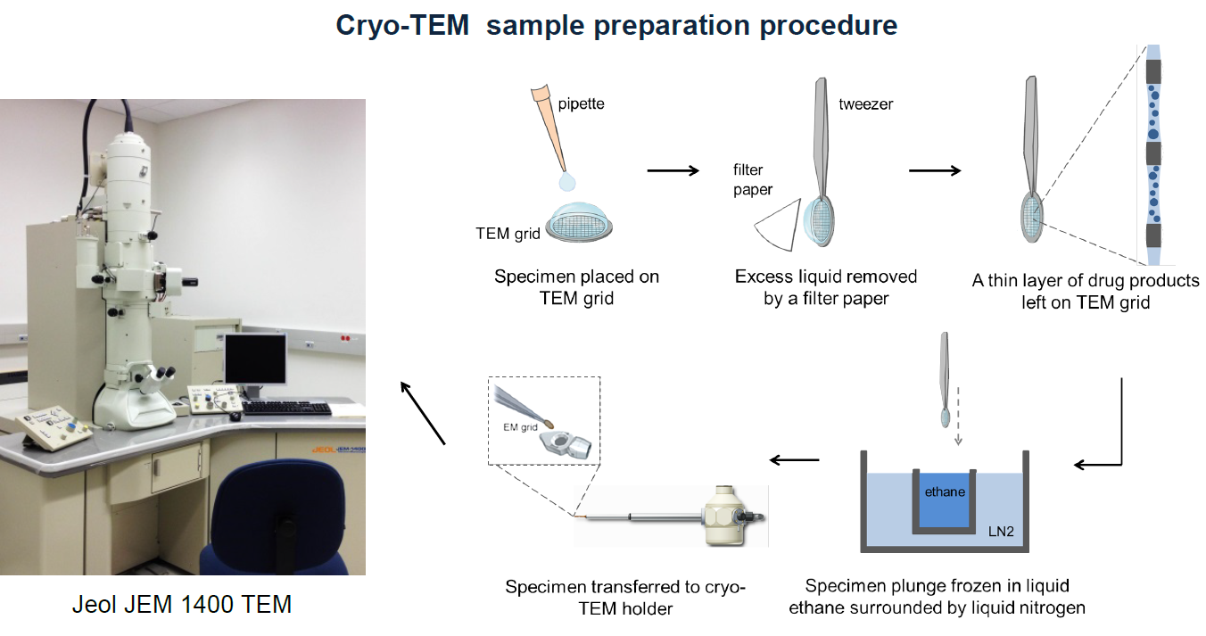 Figure 1a (courtesy of Dr. Yong Wu and Dr. Jiwen Zheng). Procedure for preparing samples for cryo-TEM