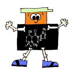 pill bottle with x-ray showing the chemical structure of the drug