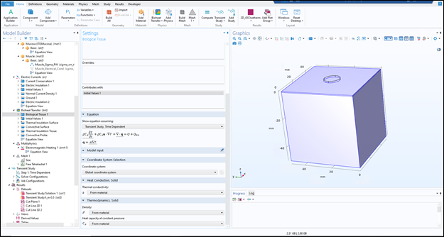 Screenshot of Bioheat Transfer module -Specific Media -Biological Tissue