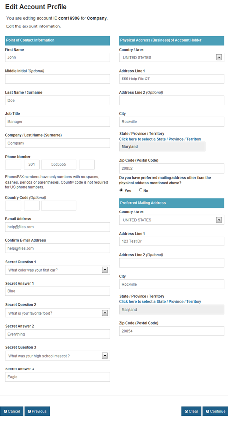 FDA Industry Systems User Guide: Edit Account Profile - Figure 2