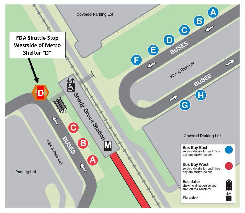 Location of the White Oak Shuttle Bus Stop at the Shady Grove Metro Station