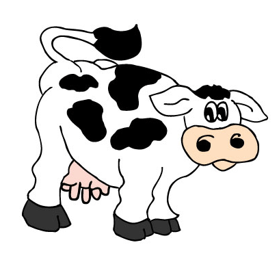 black and white cartoon cow