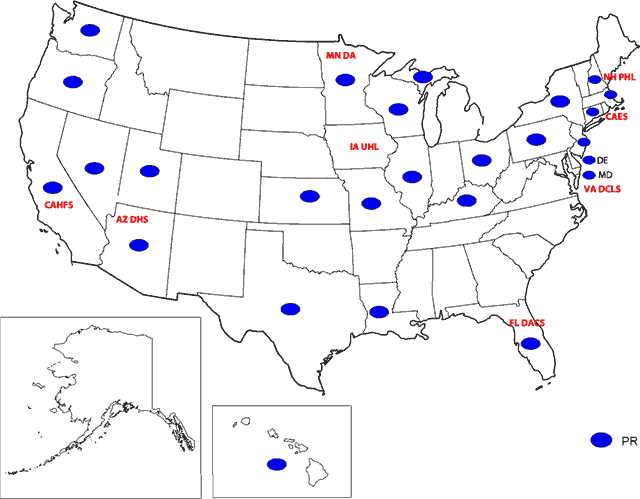 CFSAN Food Defense Agroterrorism map of States Inspections Performed agroter8.gif