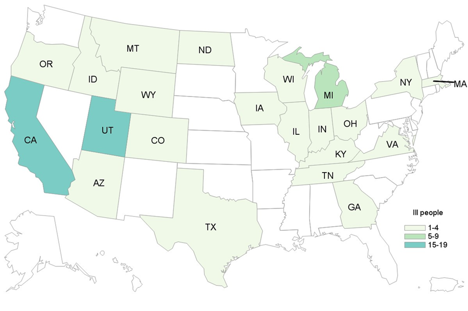 Case Count Map Provided by CDC: Gills Onions-brand October 2023