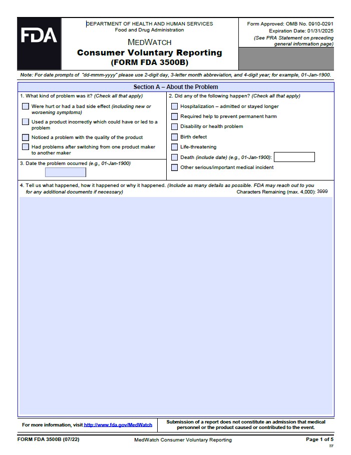 MedWatch Form 3500B English