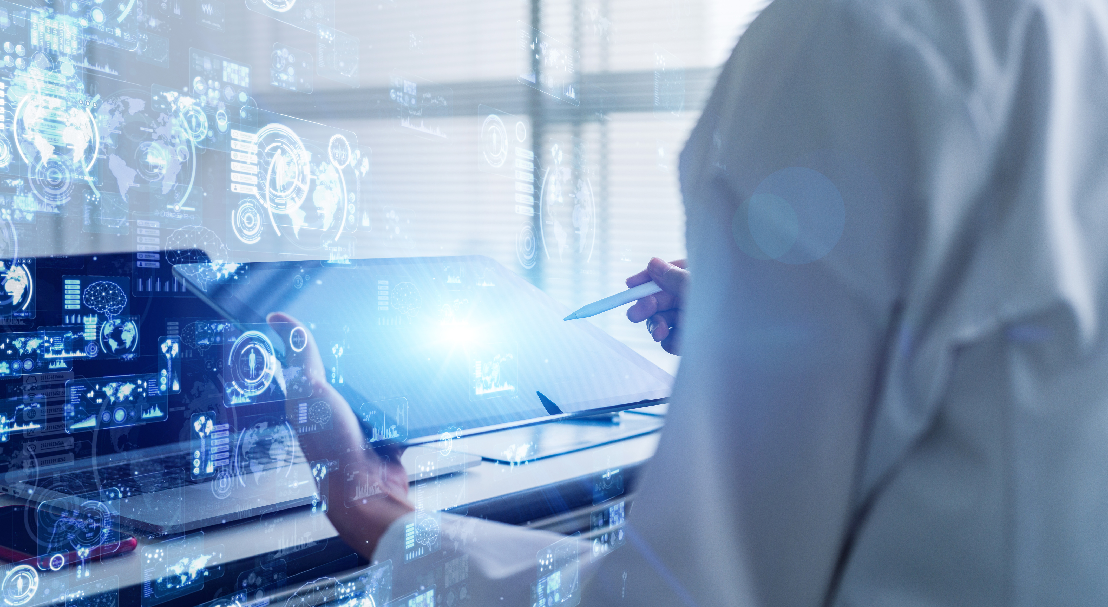 Scientist working on a computer