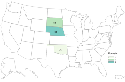 Outbreak Investigation of Salmonella from Sprouts (December 2022) - CDC Distribution Map as of 12/30/2022