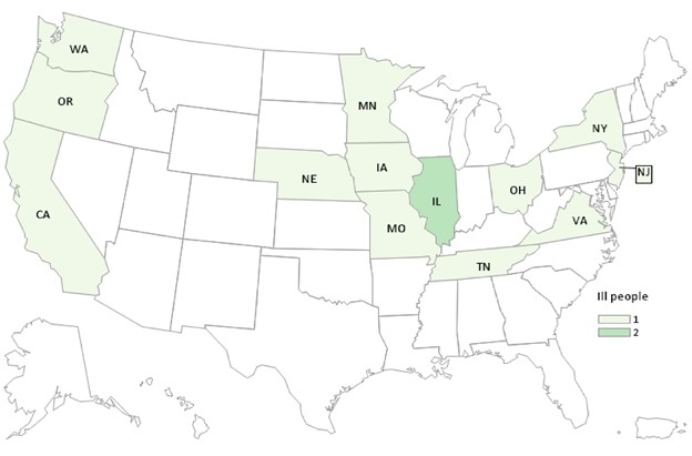 CDC Case Count Map - Salmonella Infantis
