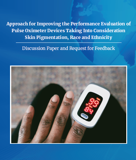 Cover page of discussion paper: Approach for Improving the Performance Evaluation of Pulse Oximeter Devices Taking Into Consideration Skin Pigmentation, Race and Ethnicity