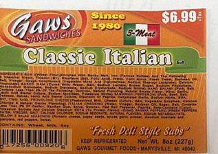 Image 2: “Label for Classic Italian Sub, 8 oz.”